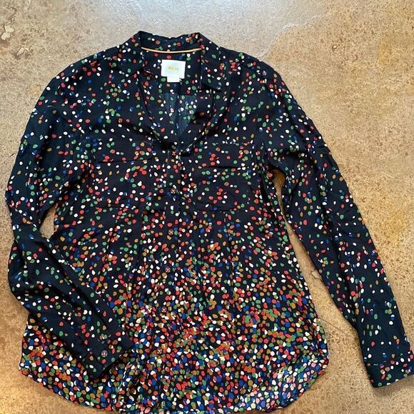 Anthropologie
maeve Wynwood black multi dot button down front blouse top - Picture 3 of 9